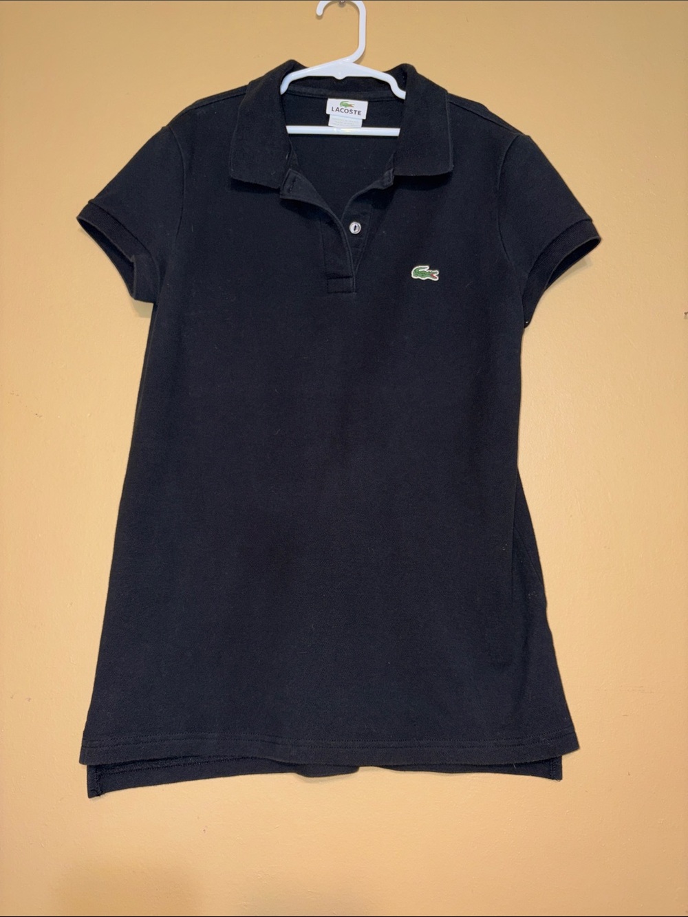 Vintage Women's Size 40 Lacoste Black Polo Shirt with Green Crocodile Logo